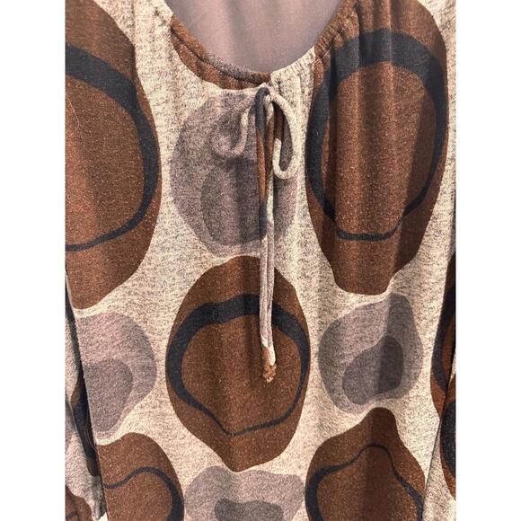 Dressbarn Brown Gray Long Sleeves Tie Front Oval Pattern Casual Dress 10 Retro - Picture 5 of 10